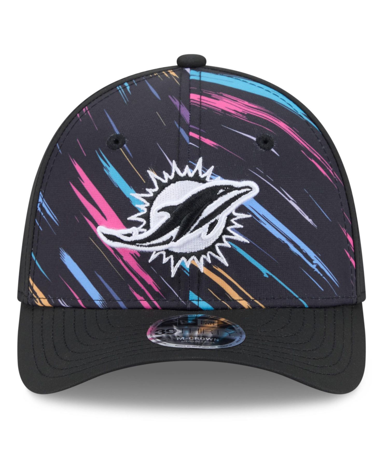 Men's Black Miami Dolphins 2026 NFL Cruical Catch 39THIRTY M-Crown Stretch Hat