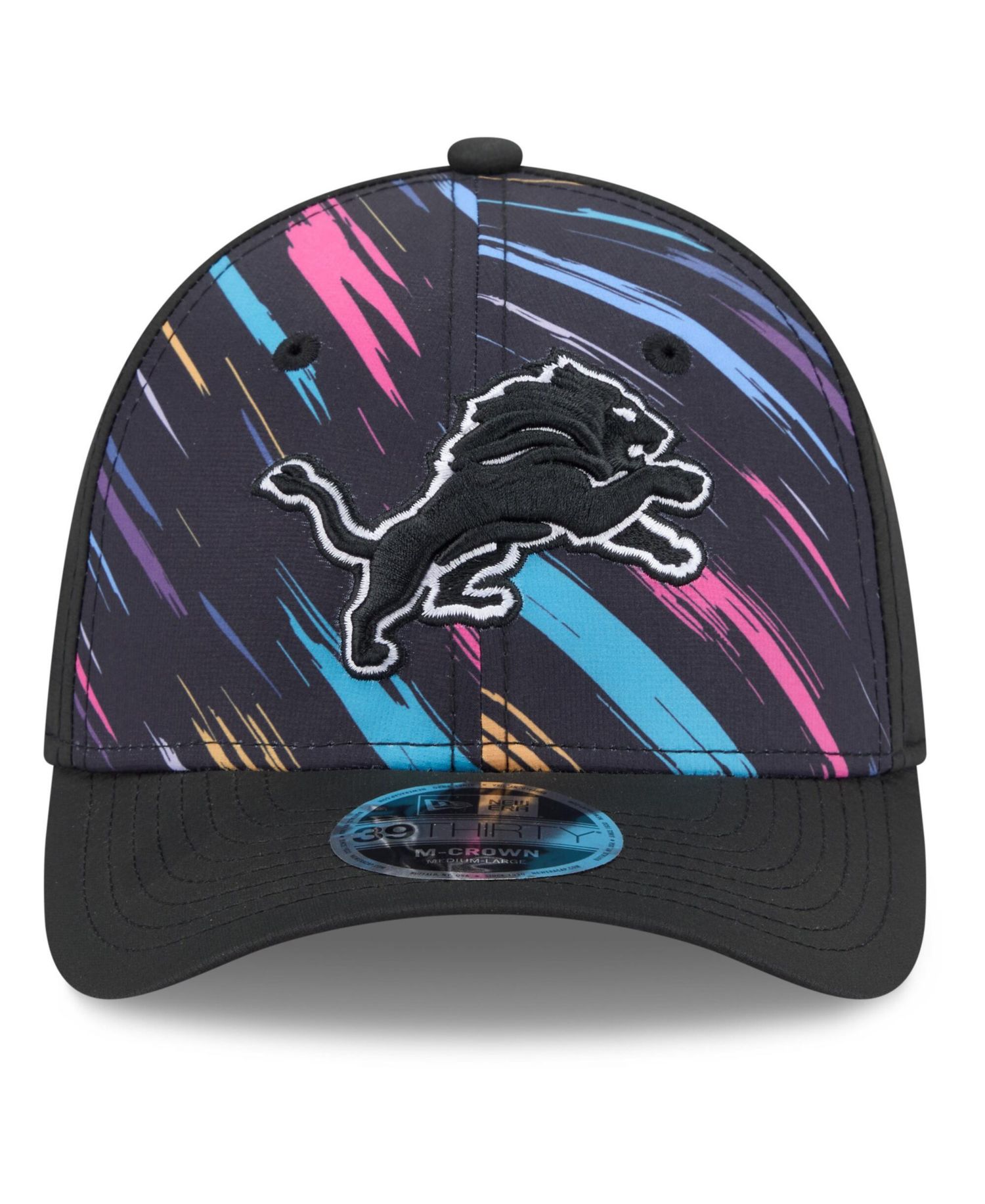 Men's Black Detroit Lions 2026 NFL Cruical Catch 39THIRTY M-Crown Stretch Hat