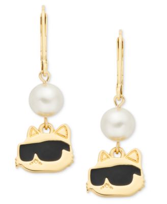 Imitation Pearl Choupette Double-Drop Leverback Earrings