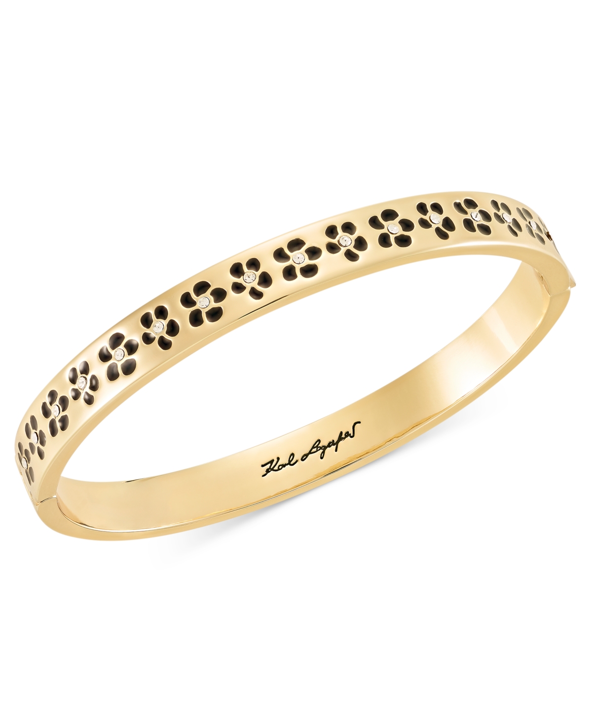 Karl Lagerfeld Paris Gold-Tone Purple Flower Inlay Polished Bangle Bracelet