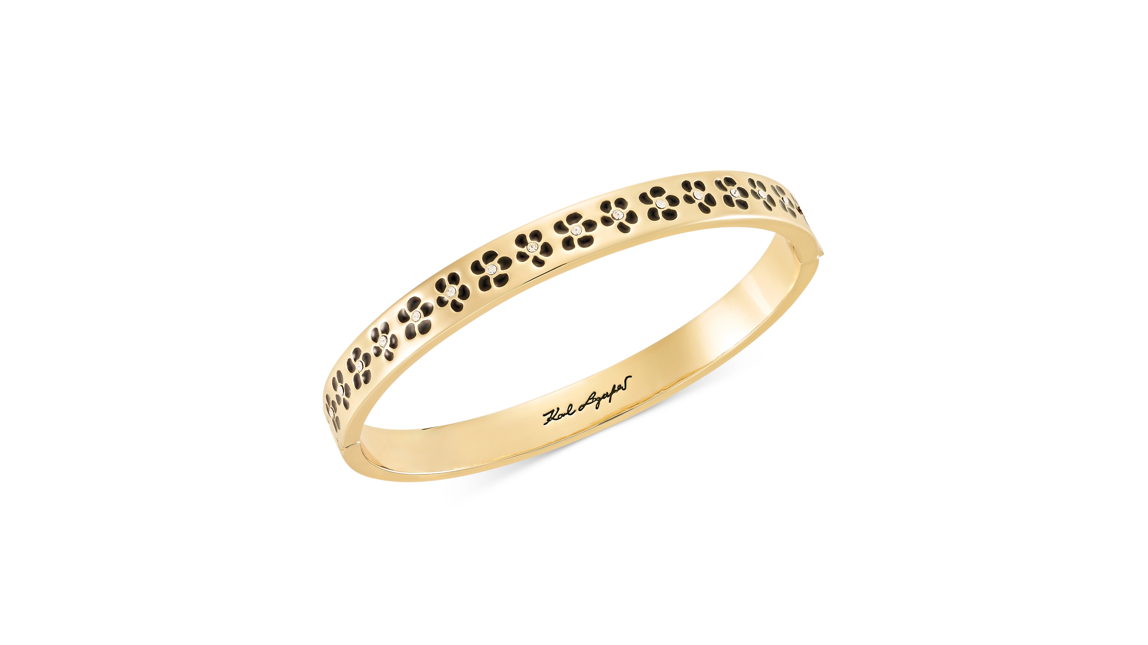 Karl Lagerfeld Paris Gold-Tone Purple Flower Inlay Polished Bangle Bracelet