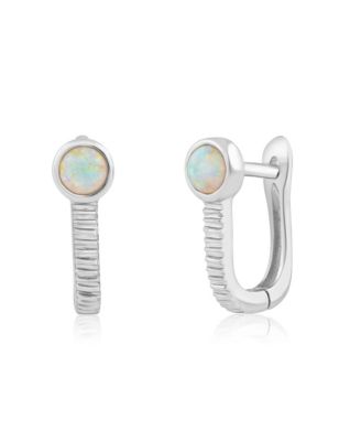 Round Opal U-Shaped Lined Hoop Earrings
