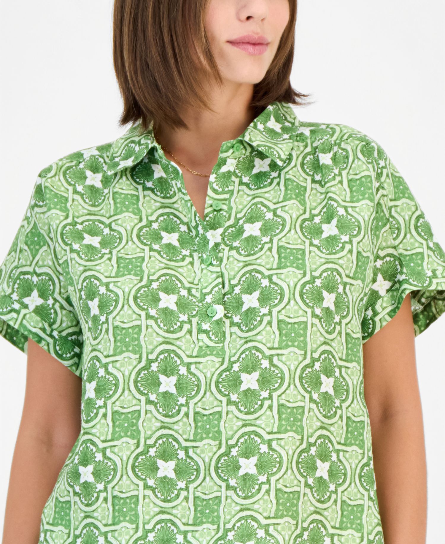Women's Cap-Sleeve 100% Linen Popover Top