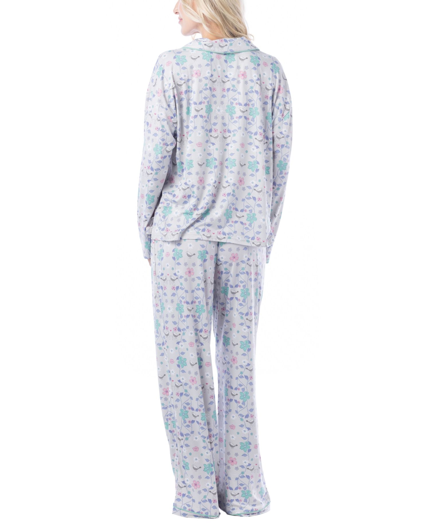 Women's Notch-Collar Long-Sleeve Print Pajama Set