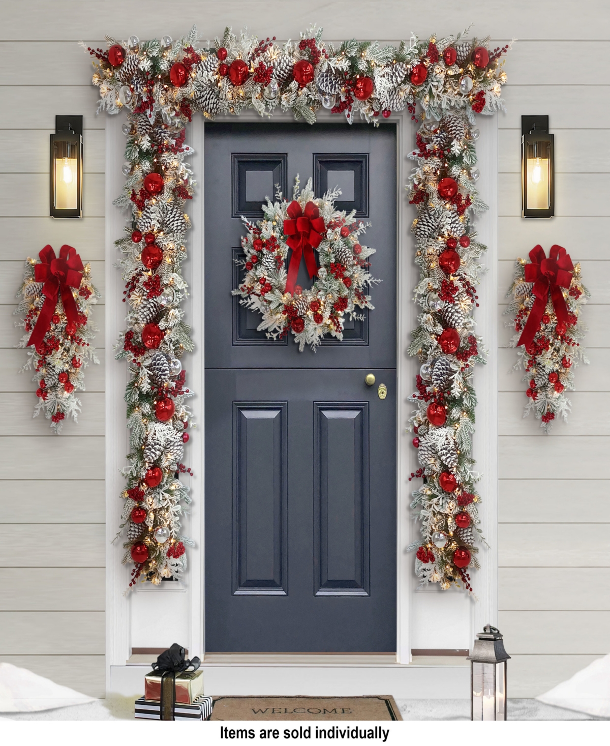 Puleo International 26" Pre-Lit Decorated Flocked Wreath