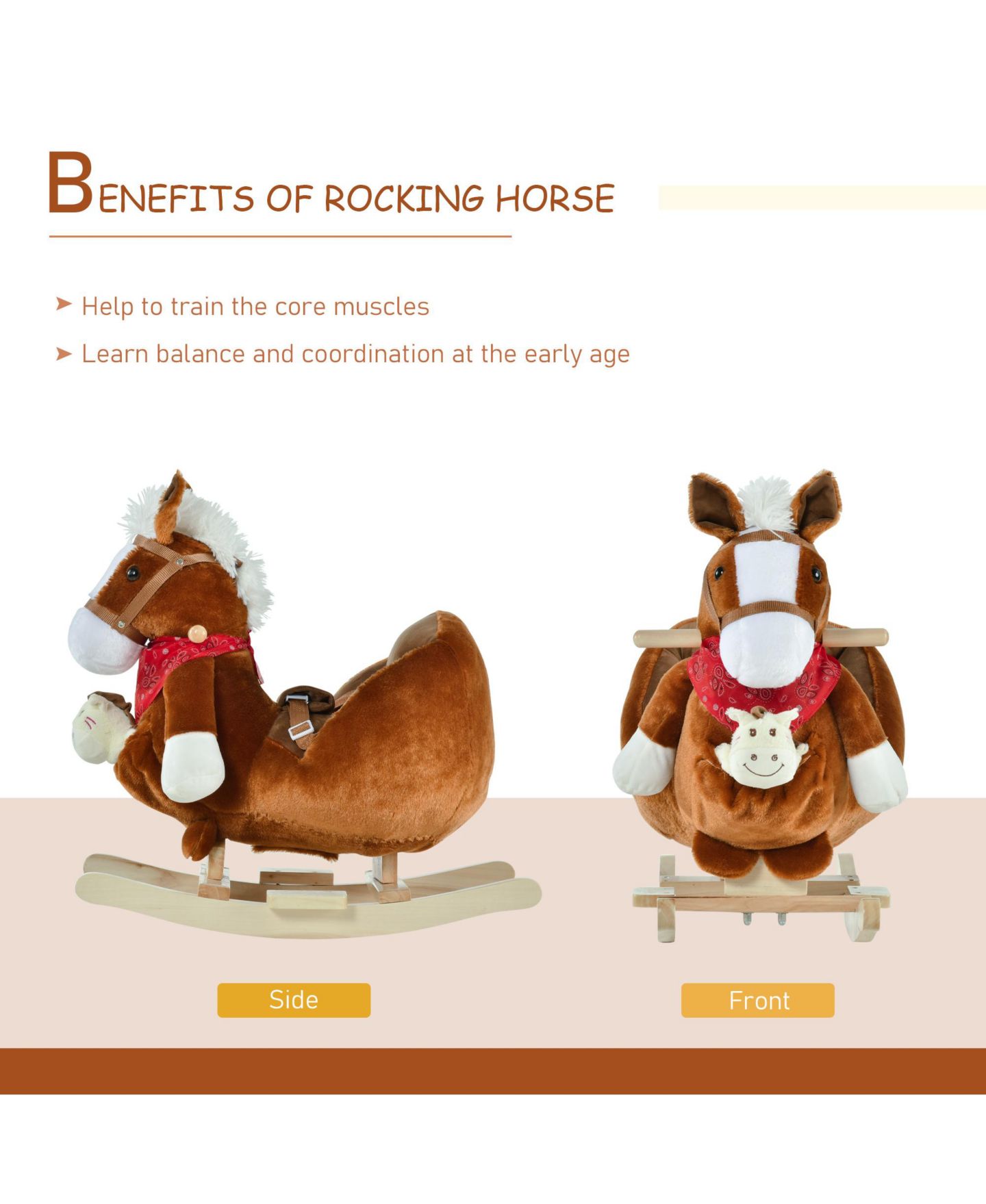 Детская игрушка Glintex 12V Electric Ride-On Rocking Horse with Sounds, Ages 1.5-3, цвет: Коричневый — фото 5