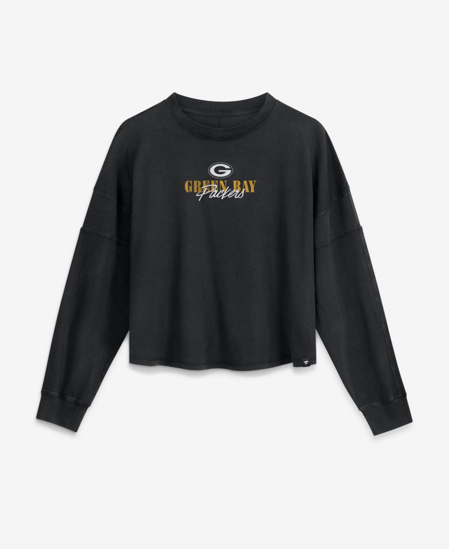 Women's Black Green Bay Packers Oversized Chop Block Boxy Long Sleeve T-Shirt