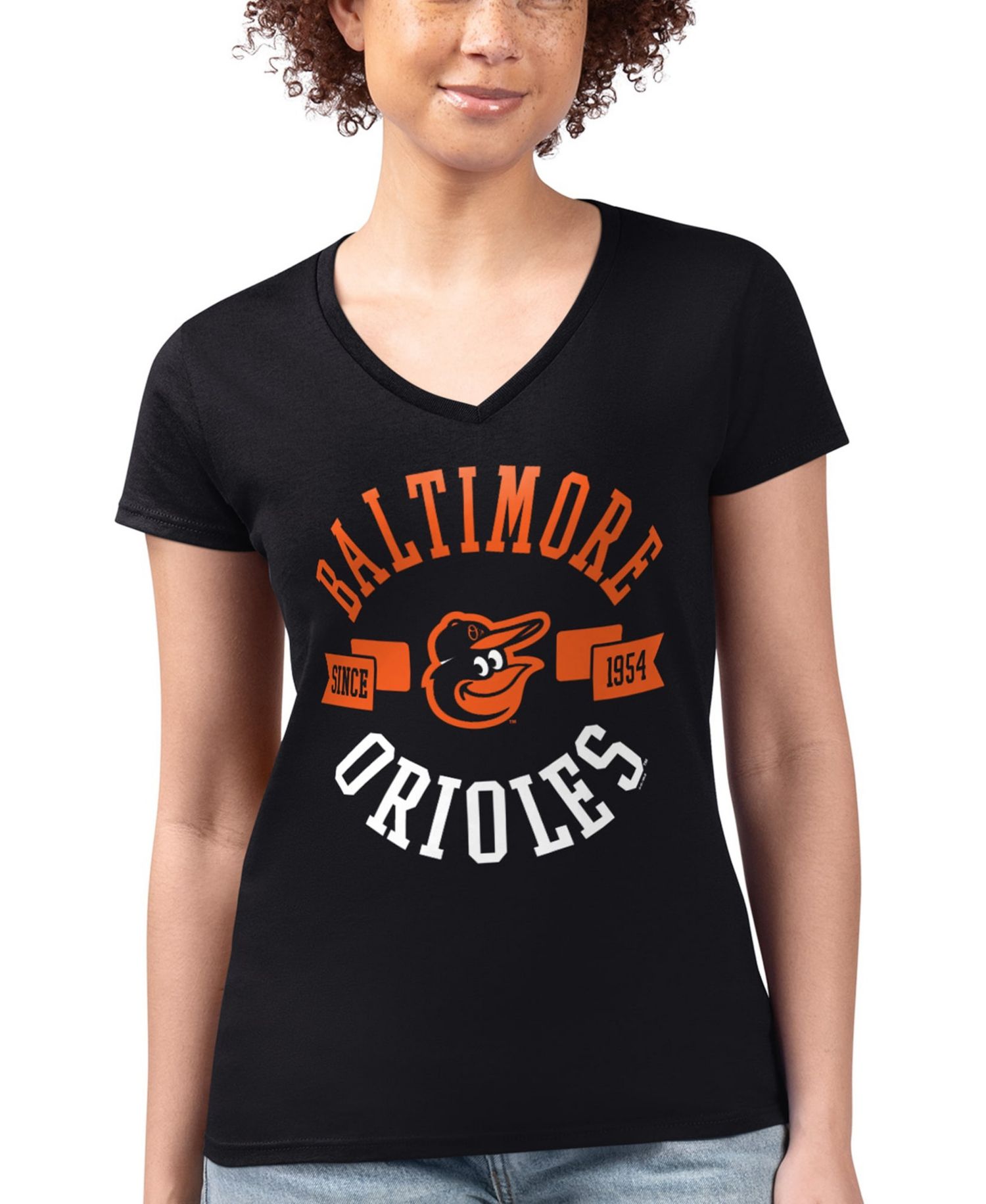 Women's Black Baltimore Orioles Super-Slim Fit Lightweight City Graphic V-Neck T-Shirt