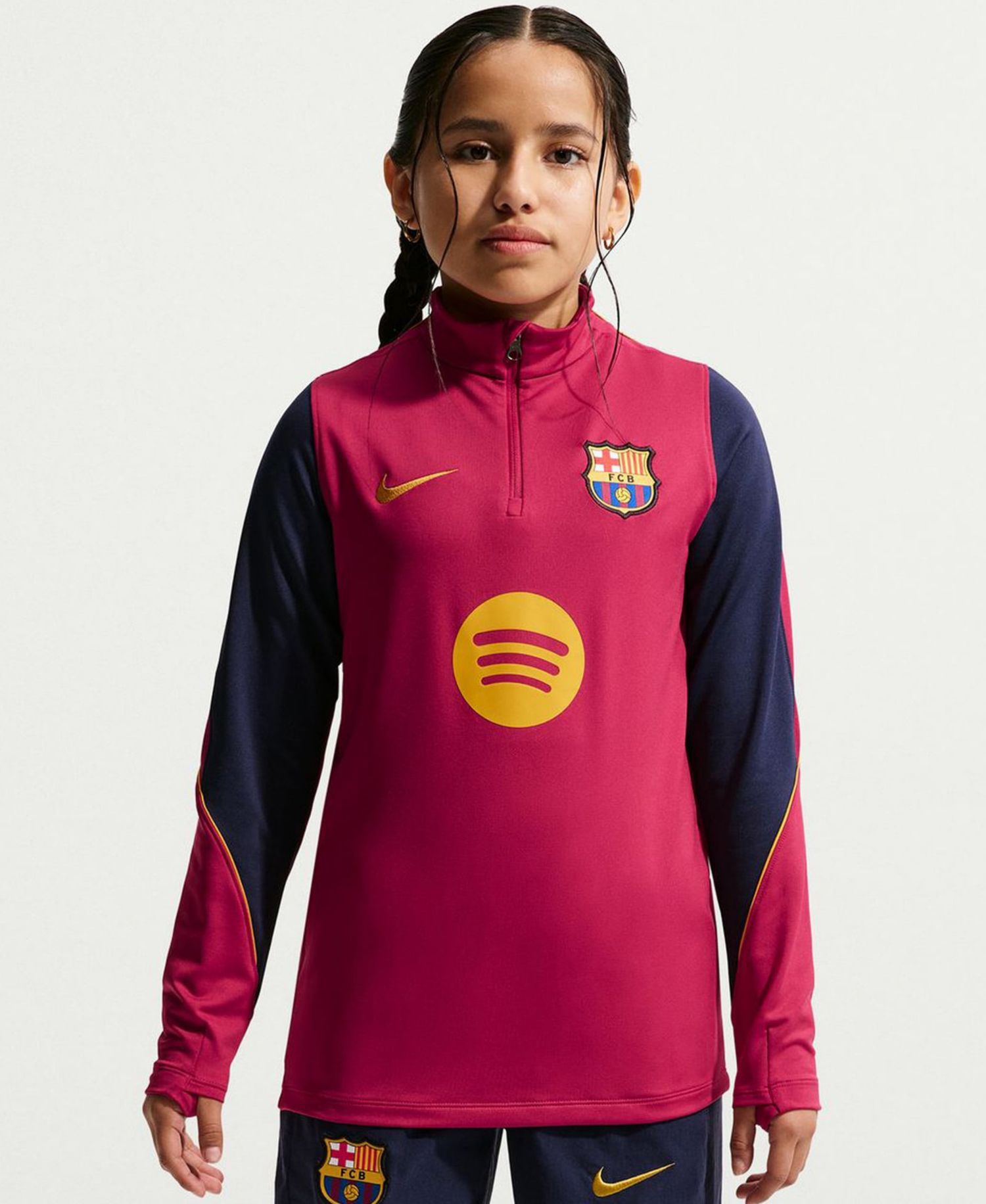 Big Boys and Girls Red Barcelona 2026/27 Strike Dri-FIT Long Sleeve Quarter-Zip Drill Top