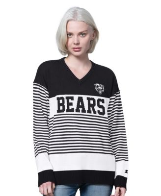 Women's Black Chicago Bears No Huddle Striped V-Neck Sweater