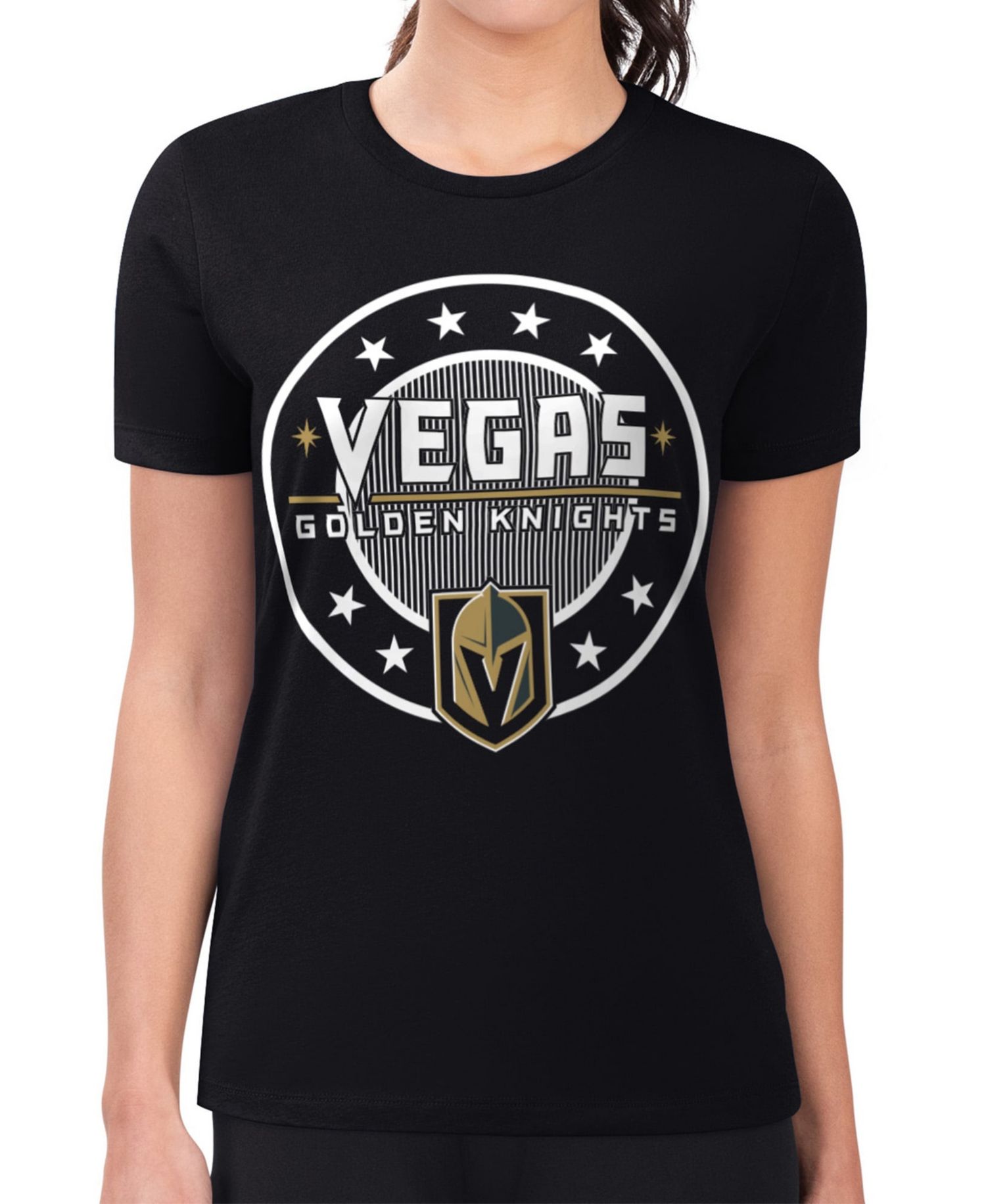 Women's Black Vegas Golden Knights Super-Slim Lightweight Pinstripe Circle Graphic T-Shirt