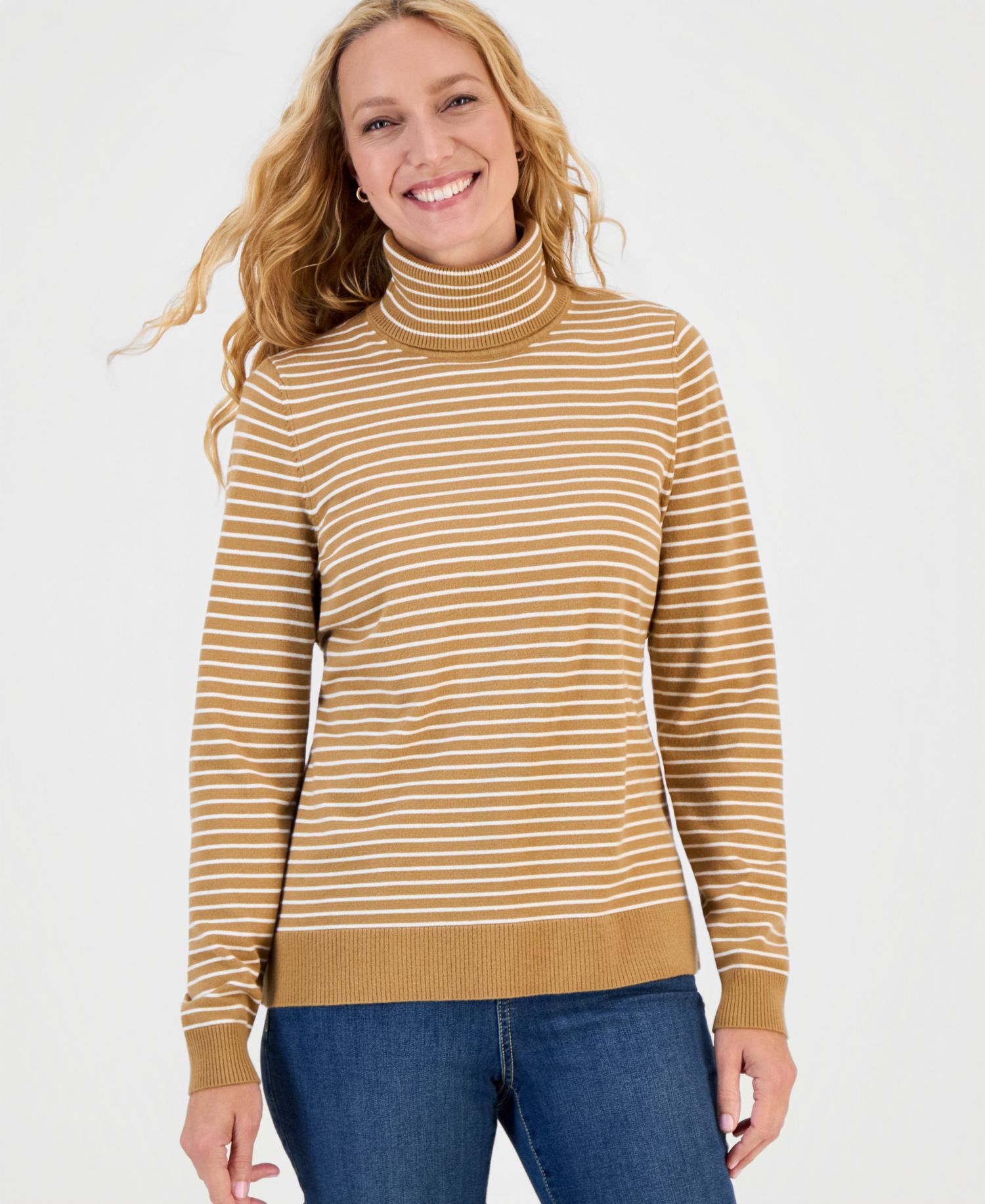 Women's Stripe Long-Sleeve Turtleneck Sweater