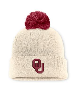 Men's and Women's  Natural Oklahoma Sooners Campus Prep Script Cuffed Knit Hat with Pom