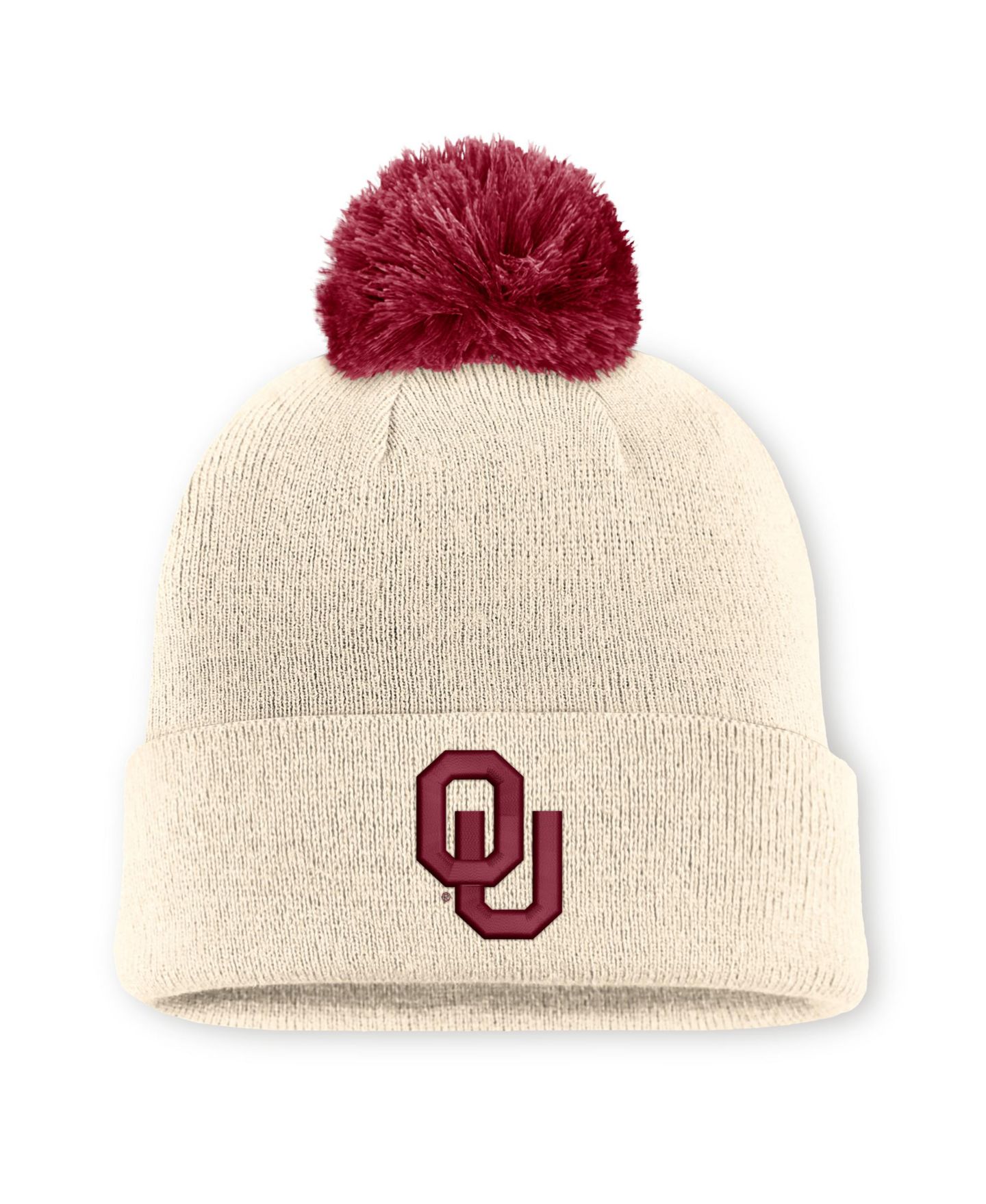 Шапка Jordan Natural Oklahoma Sooners Campus Prep Script Cuffed Knit Hat with Pom — фото 1