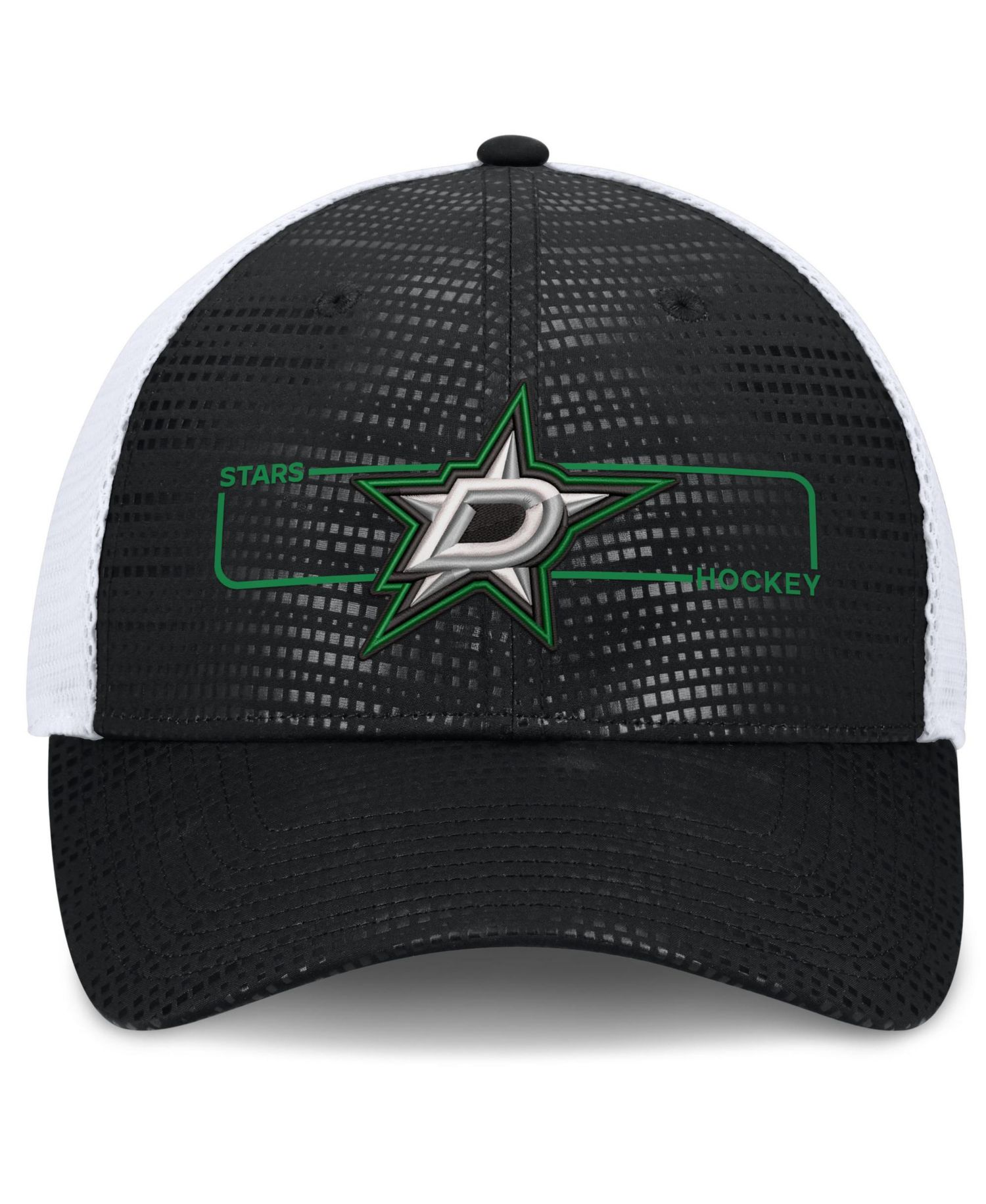 Men's Black Dallas Stars Authentic Pro Rink Boxed Logo Trucker Hat