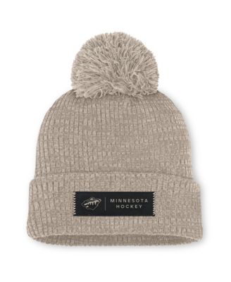 Women's Light Beige Minnesota Wild Authentic Pro Road Cuffed Knit Hat with Pom