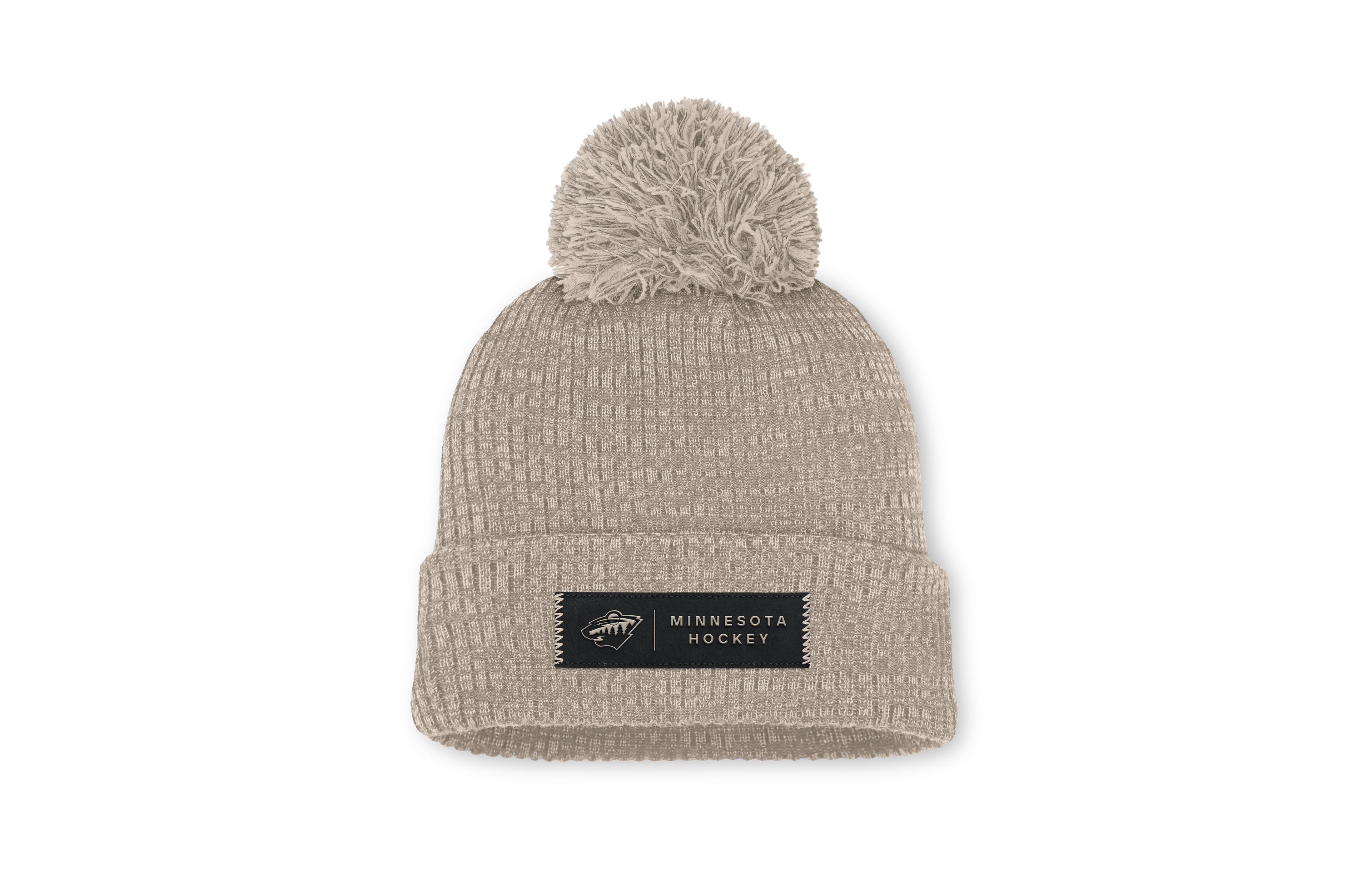 Women's Fanatics Light Beige Minnesota Wild Authentic Pro Road Cuffed Knit Hat with Pom