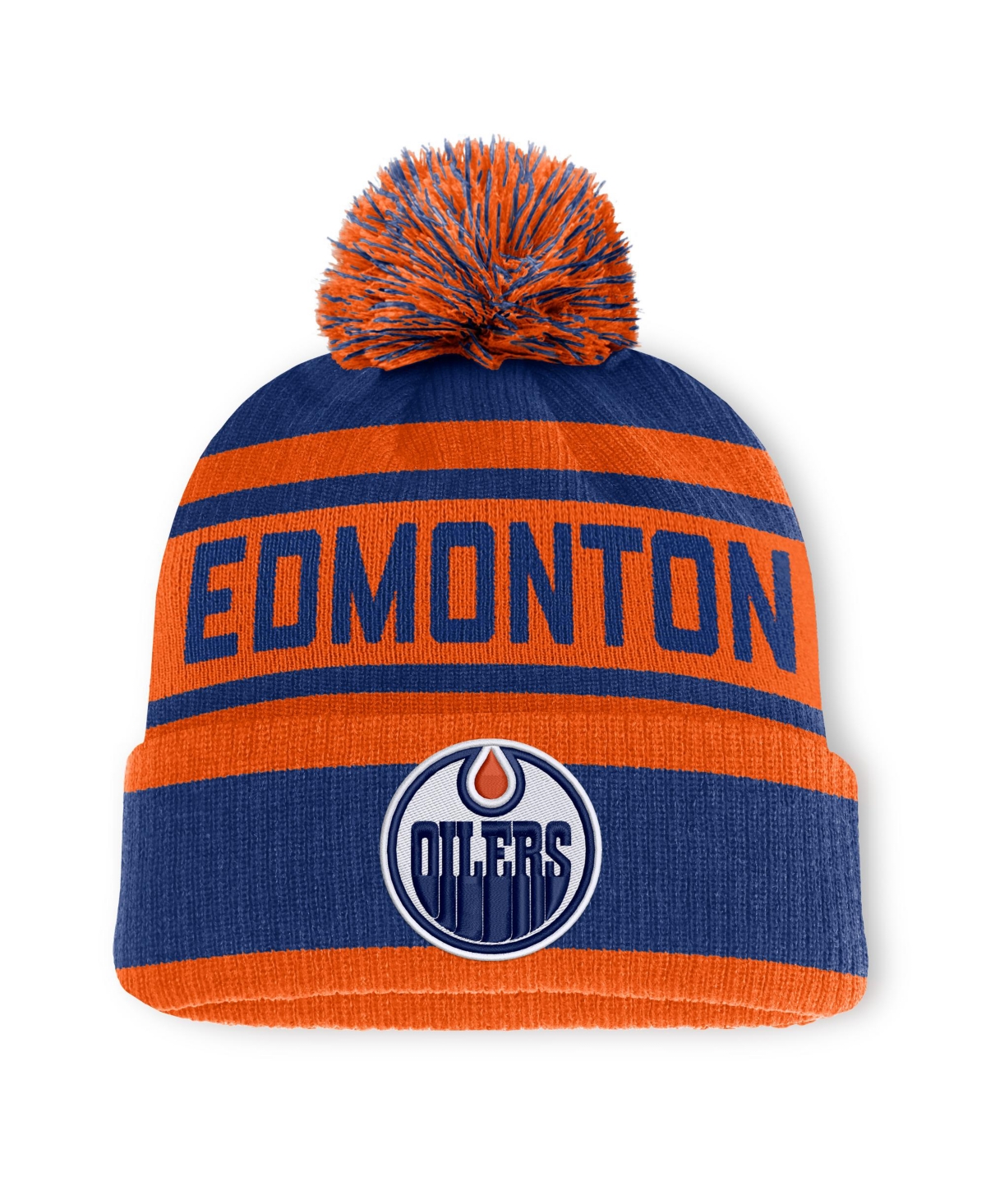 Men's Fanatics Royal/Orange Edmonton Oilers Fundamental Cuffed Knit Hat with Pom - Royal, Orange