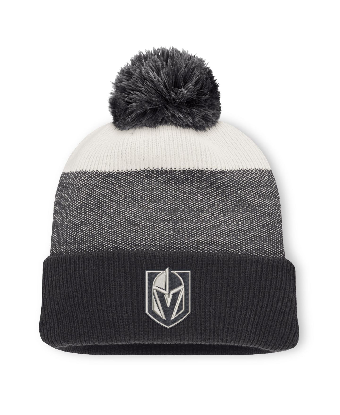 Мужская шапка Fanatics Black/Light Beige Vegas Golden Knights Monochrome Cuffed Knit Hat with Pom — фото 1