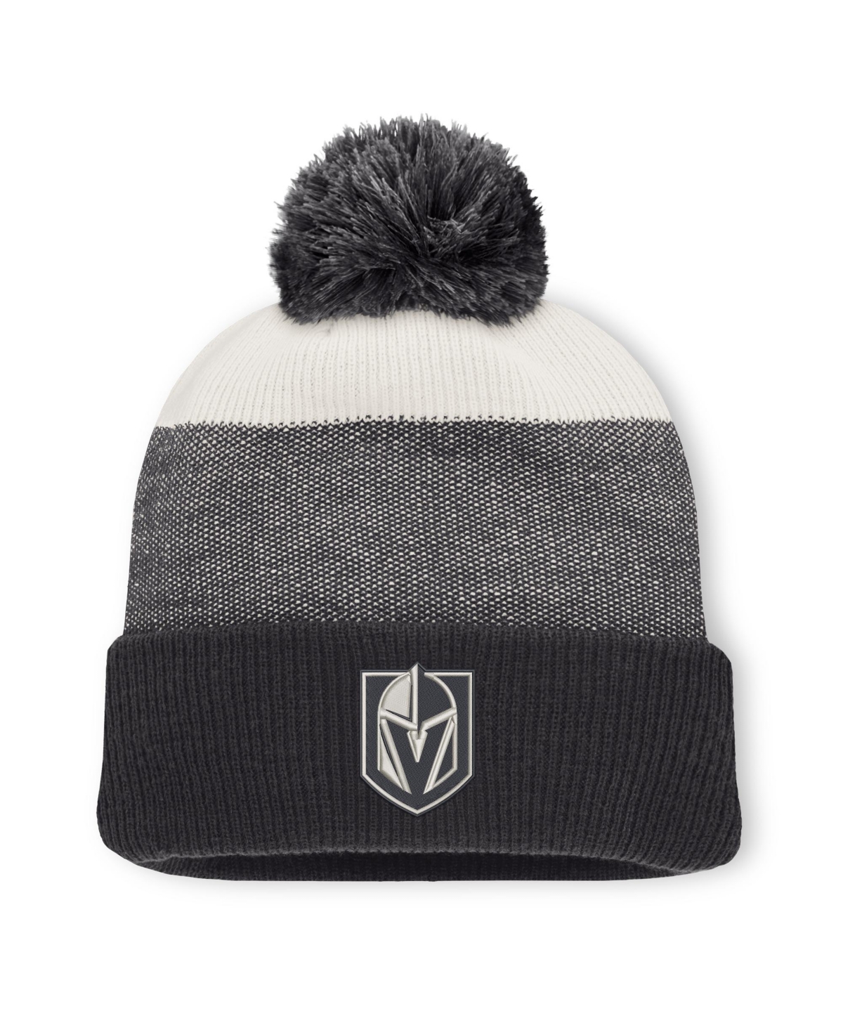 Men's Fanatics Black/Light Beige Vegas Golden Knights Monochrome Cuffed Knit Hat with Pom