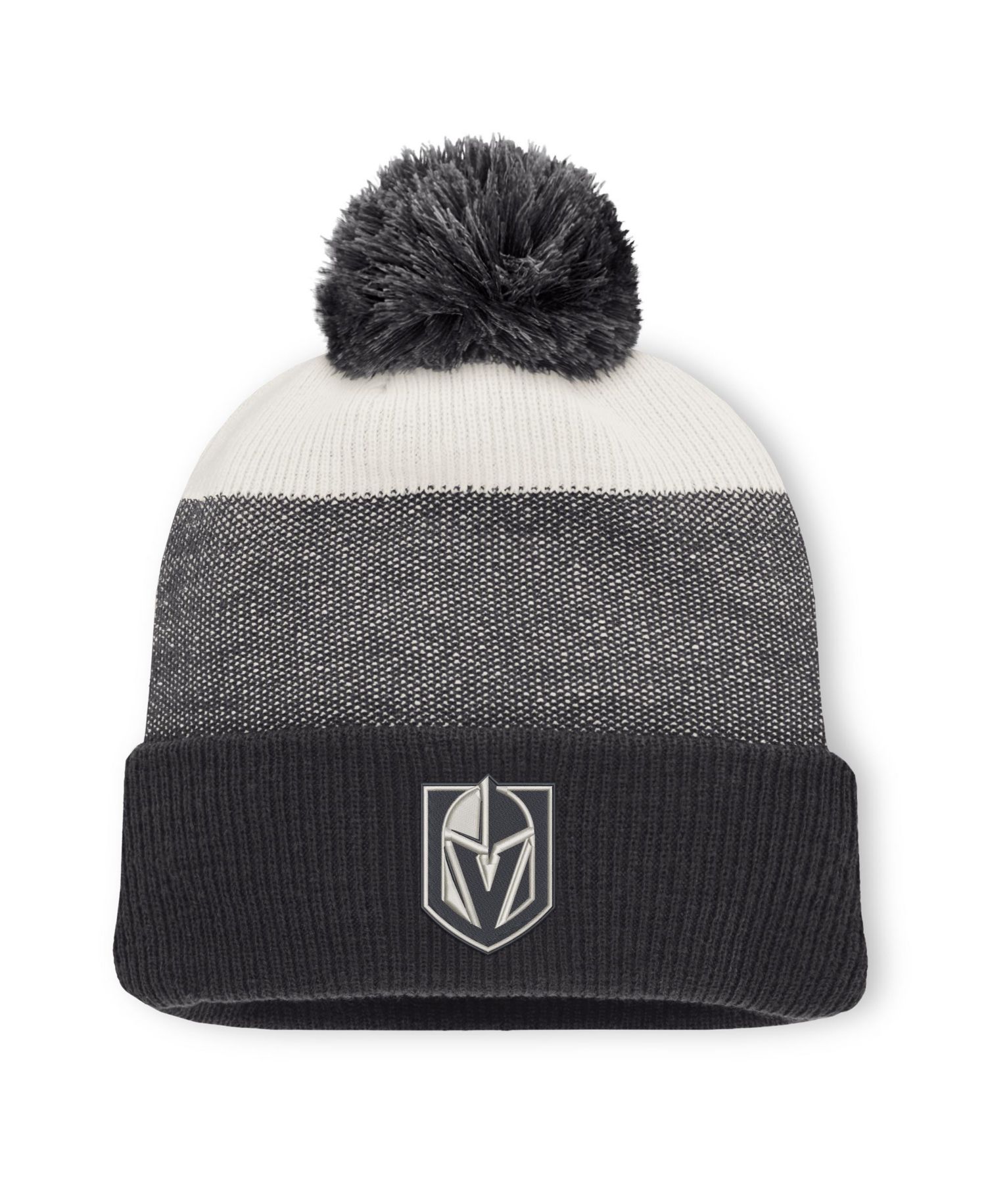 Men's Black/Light Beige Vegas Golden Knights Monochrome Cuffed Knit Hat with Pom