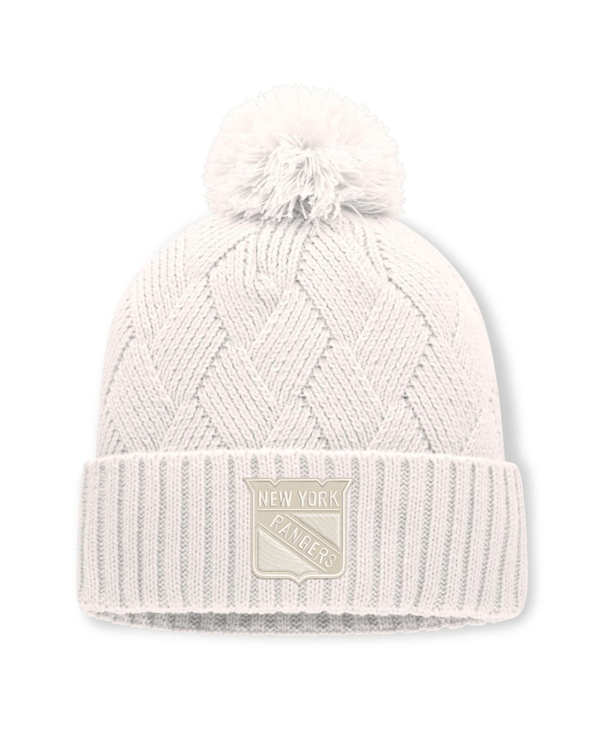 Women's Fanatics Cream New York Rangers Level Up Cuffed Knit Hat with Pom