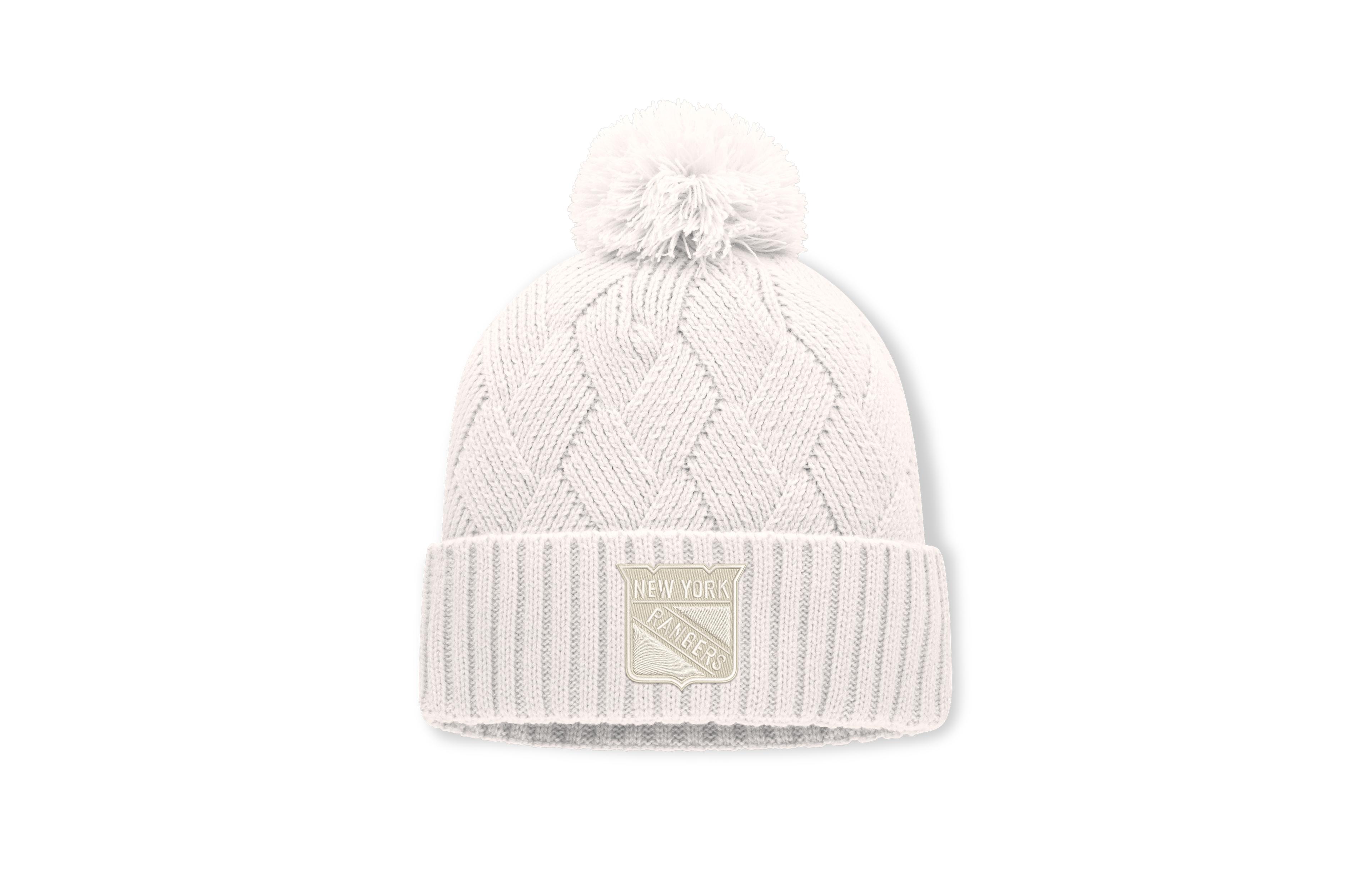 Women's Fanatics Cream New York Rangers Level Up Cuffed Knit Hat with Pom