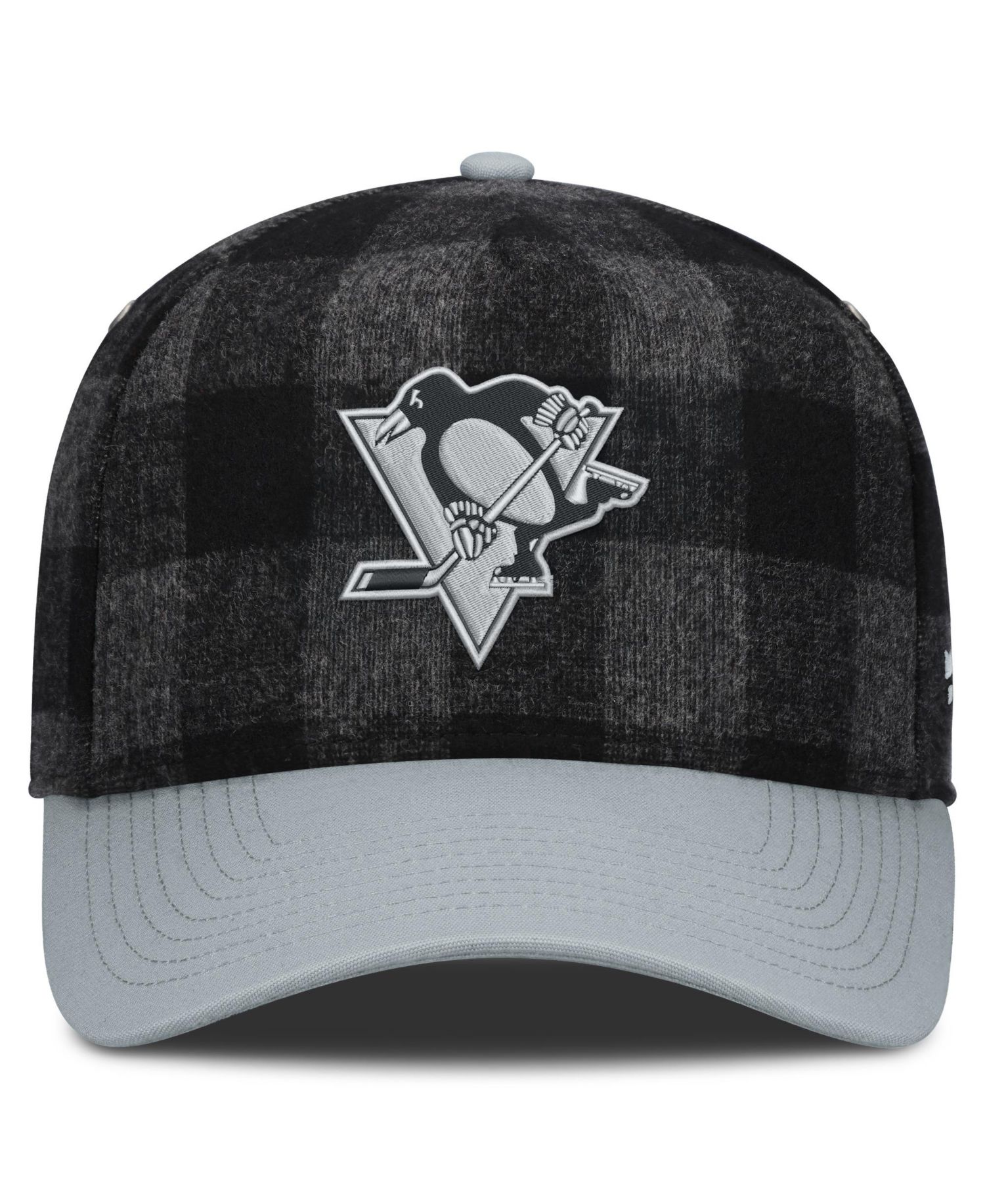 Men's Black/Gray Pittsburgh Penguins Huntsman Plaid A-Frame Adjustable Hat
