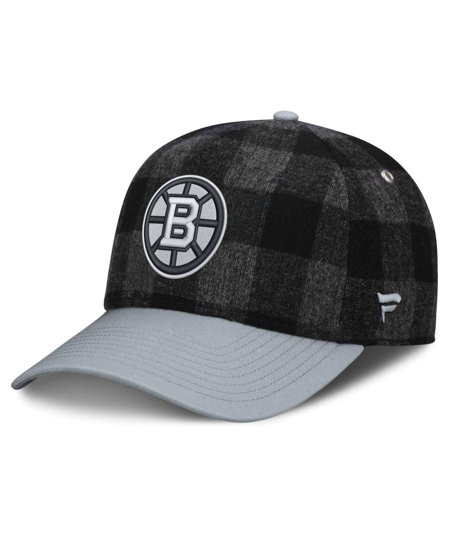 Men's Black/Gray Boston Bruins Huntsman Plaid A-Frame Adjustable Hat