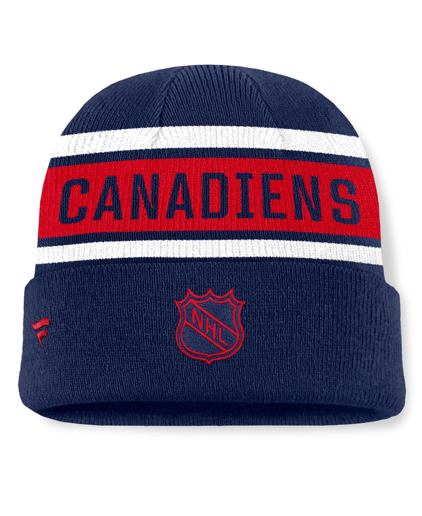 Мужская шапка Fanatics Navy/Red Montreal Canadiens Heritage Cuffed Knit Hat — фото 2