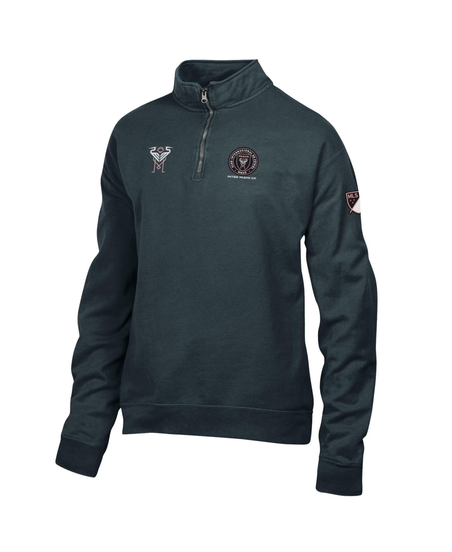 Men's Black Inter Miami CF Logo ComfortWash Fleece Quarter-Zip Jacket
