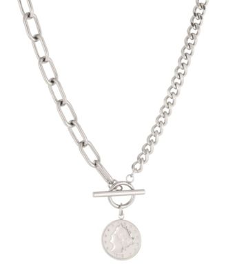 Tarnish Resistant Metal-tone Chain Antique Lady Coin Necklace