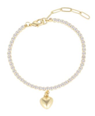 Cubic Zirconia Gold-Tone Heart Tennis Bracelet