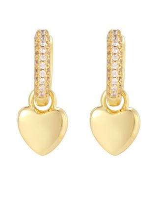 Cubic Zirconia Silver-Tone Heart Huggie Earrings