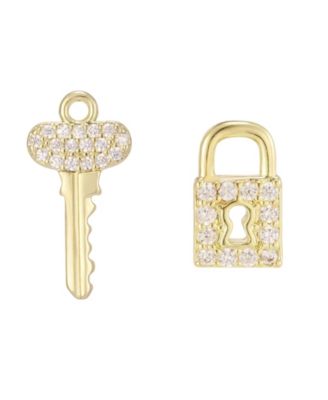 Gold-Plated Cubic Zirconia Mismatched Lock Key Studs