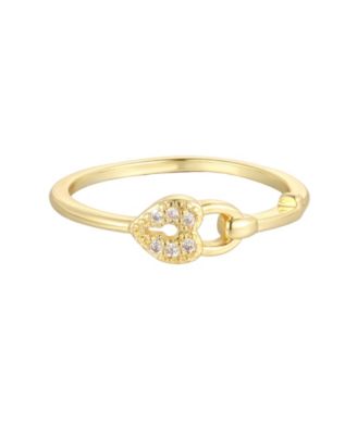 Cubic Zirconia Gold-Tone Pave Heart Locket Ring