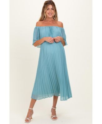 Maternity Pleated Off-the-Shoulder Flounce Midi Dress