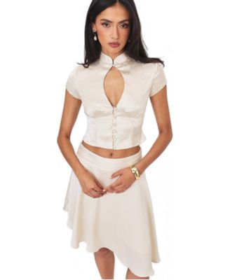 Women's Galilea Button-Up Floral-Print Keyhole Mandarin Collar Top
