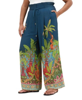 Plus Size Fools Paradise High-Rise Print Wide-Leg Pants