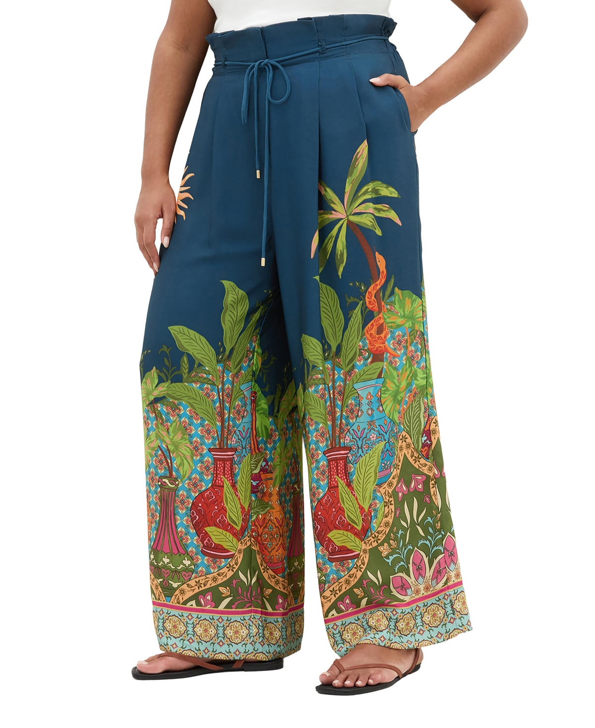 City Chic Plus Size Fools Paradise High-Rise Print Wide-Leg Pants - Fools paradise plc