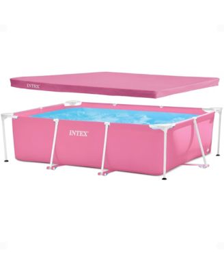 7' x 5' x 23.5" Metal Frame Above Ground Pool with Rectangular Cover, Pink