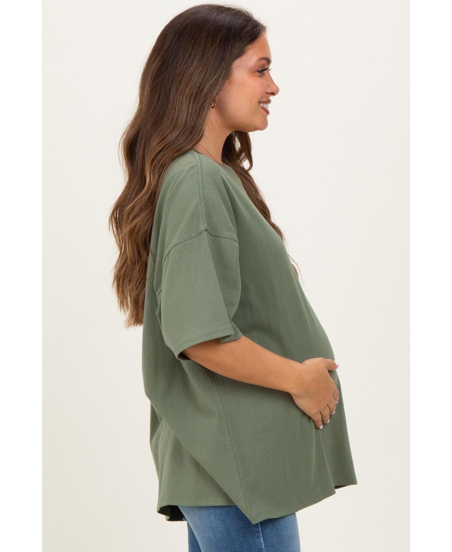 Maternity Oversized Short-Sleeve Crewneck Cotton T-Shirt