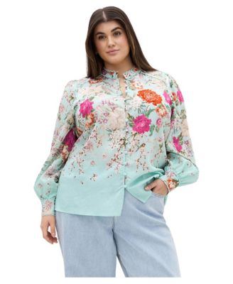 Plus Size Gianna Floral-Print High-Scallop-Trim Blouse