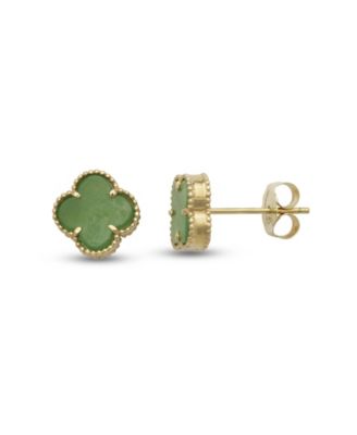 Solid 14k Jade  Four-leaf Butterfly Earrings 10x5mm