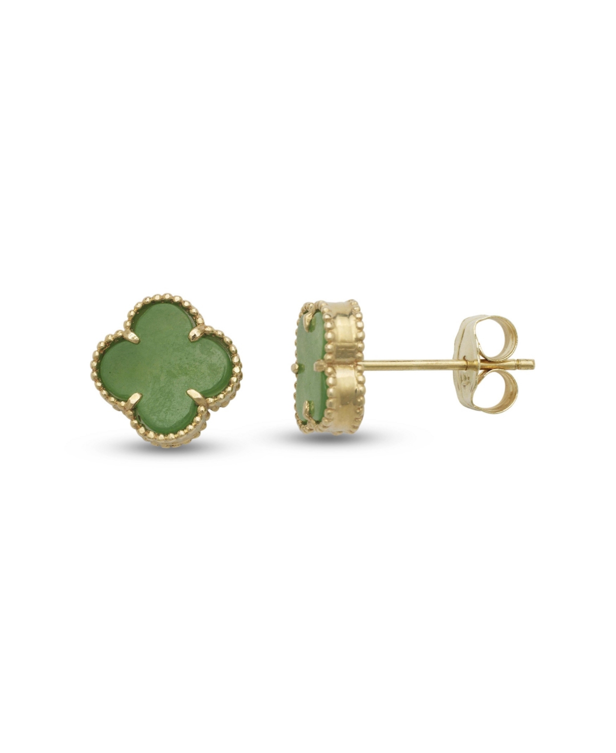 Curata Jewelry Solid 14k Jade Four-leaf Butterfly Earrings 10x5mm - Green