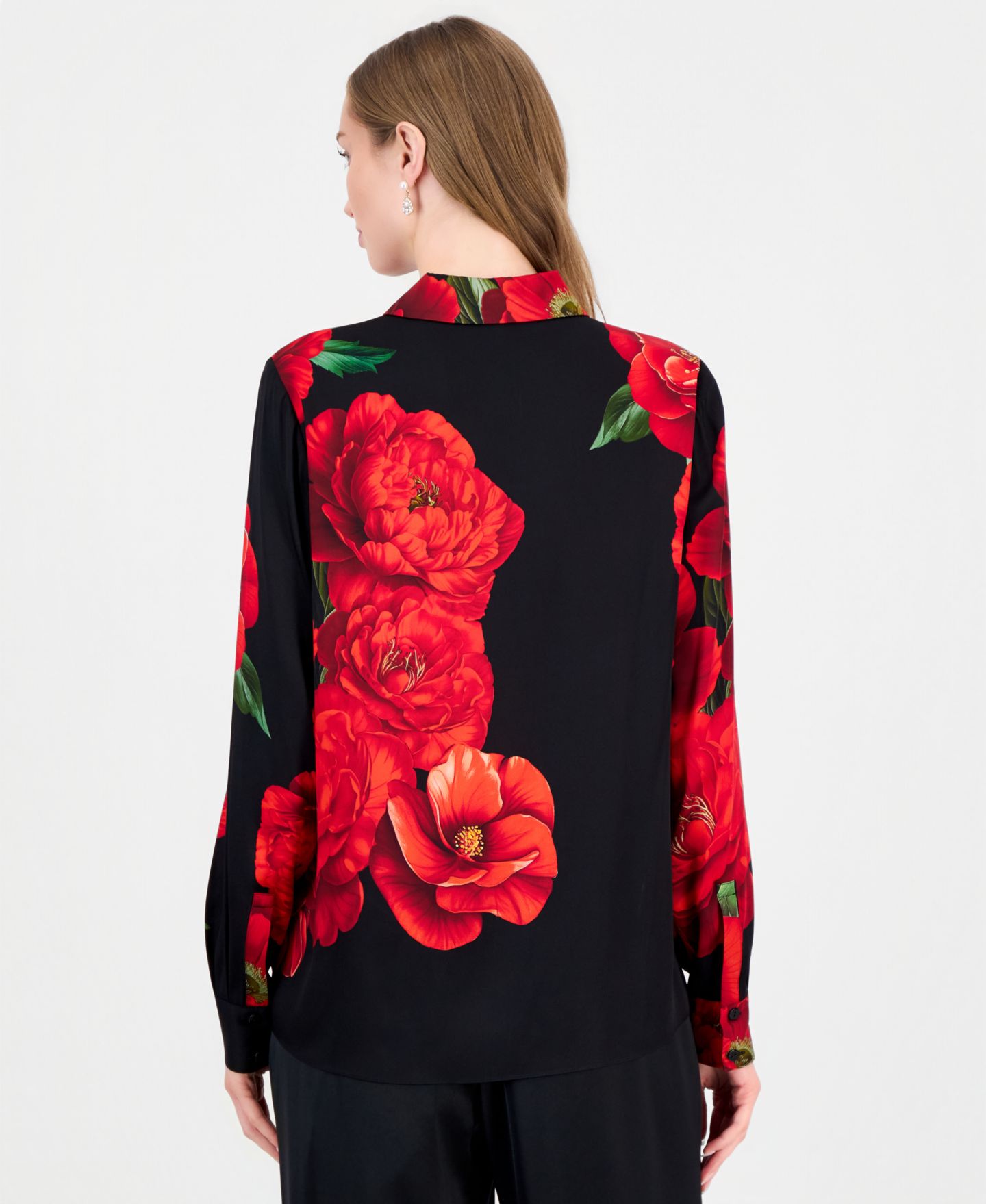 Женская блузка Elie Tahari Shae Floral Long Sleeve Button Down, цвет: Bleeding L — фото 4