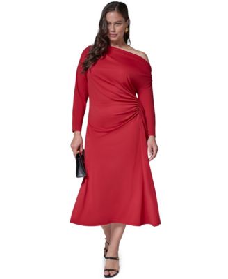 Plus Size Side Ruched Off-the-Shoulder Long Sleeve Maxi Dress