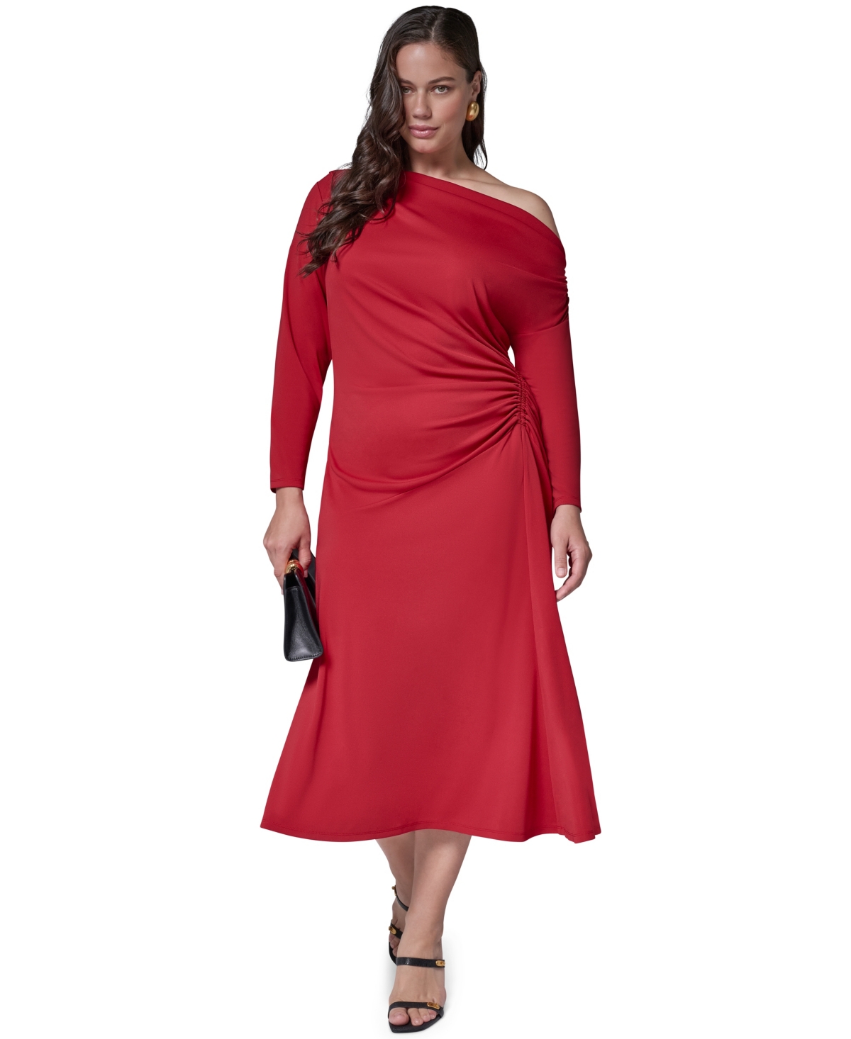 Donna Karan New York Plus Side Ruched Off-the-Shoulder Long Sleeve Maxi Dress