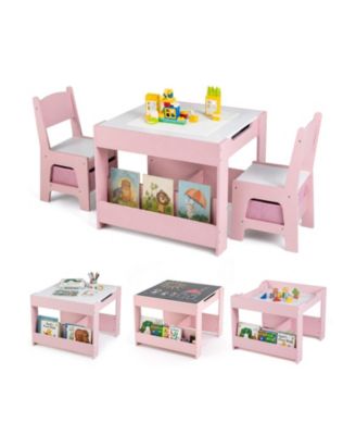 4 in 1 Kids Table and Chairs Detachable Reversible Blackboard Tabletop Drawers