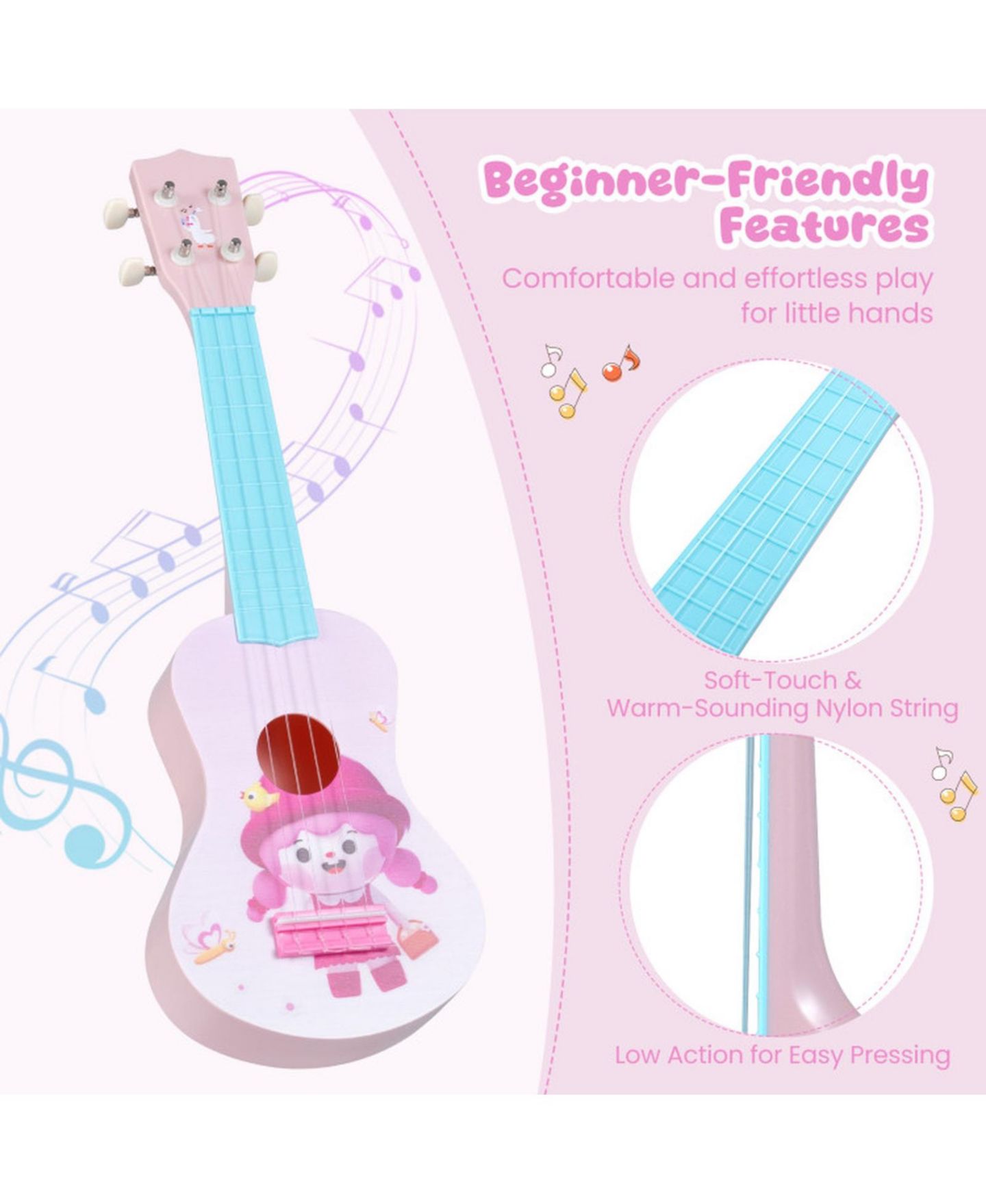 Детская игрушка SUGIFT 21-Inch Soprano Ukulele with Nylon Strings, Ages 3+, цвет: Розовый — фото 5